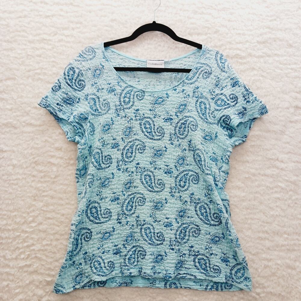 T-Shirt Blue Paisley Casual Coastal Grandma Cruise Vacation Resort Y2K Size L